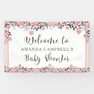 Baby shower Chic Roos Gold Blush Bloemen Welkom Spandoek