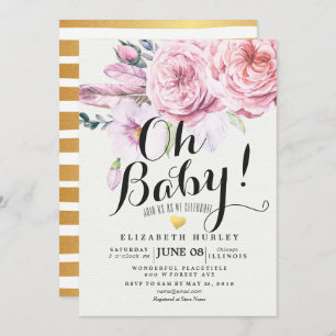 Baby shower Chic Waterverf Boho Floral Feather Kaart