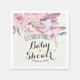 Baby shower Chic Waterverf Boho Floral Feather Servet