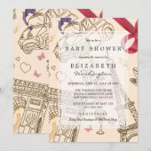 Baby Shower | Chic Whimsical Pink Paris & Bow Kaart (Voorkant / Achterkant)