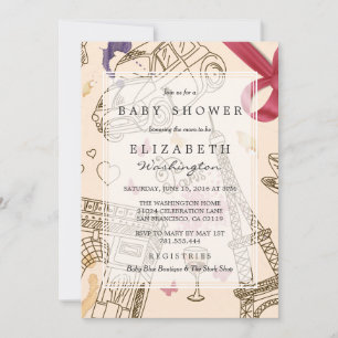 Baby Shower   Chic Whimsical Pink Paris & Bow Kaart