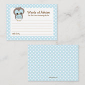 Baby shower Chouette de carte conseil maman | Bleu (Devant / Derrière)