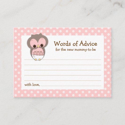 Baby shower Chouette de carte conseil maman | Rose (Devant)