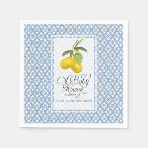 Baby Shower Citroen Citroen Blauw Wit Patroon Kuns Servet