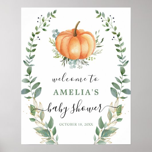 Baby shower Citrouille Affiche de bienvenue vert (Devant)