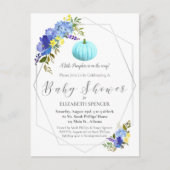 Baby shower Citrouille bleu Invitation floral (Devant)