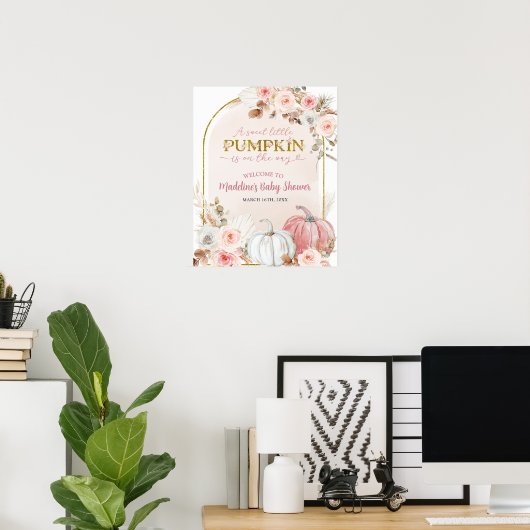 Baby shower Citrouille Boho rose Affiche de bienve (Bureau à domicile)