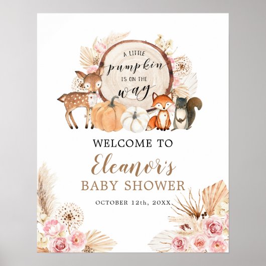 Baby shower Citrouille Boho Woodland Affiche de bi (Devant)
