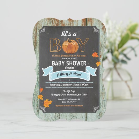 baby shower citrouille invitation craie rustique e (Debout devant)