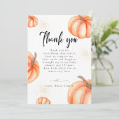 Baby shower Citrouille Orange moderne Merci Cartes (Debout devant)
