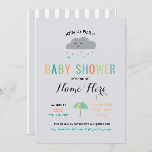 baby shower Cloud Sprinkle Umbrella Gender onthull Kaart (Voorkant / Achterkant)