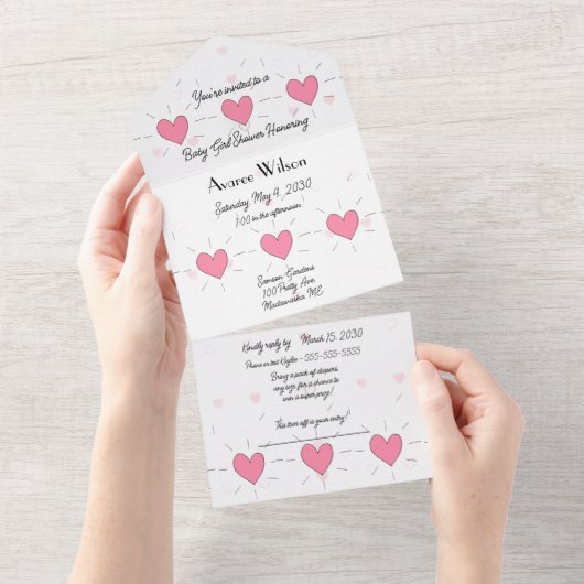 Baby shower Coeurs roses Invitation (Déchirure)