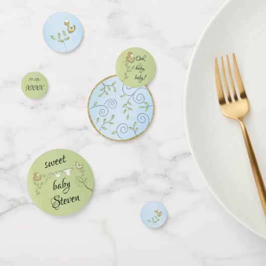 Baby shower Confetti Gold Blue Birds (Groupe)