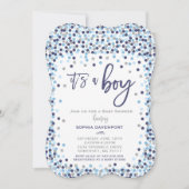 Baby shower Confetti Invitation Bleu Et Argent (Devant)