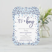 Baby shower Confetti Invitation Bleu Et Argent (Debout devant)