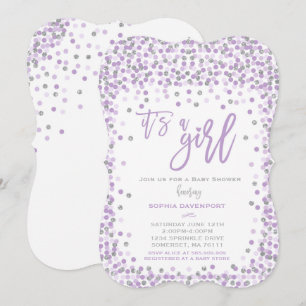 Baby shower Confetti Invitation Lavande & Argent