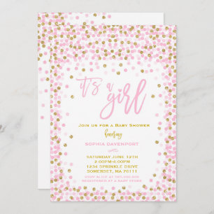 Baby shower Confetti Invitation Pink And Gold Girl