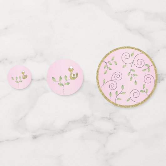 Baby shower Confetti Oiseaux dorés roses (Devant)