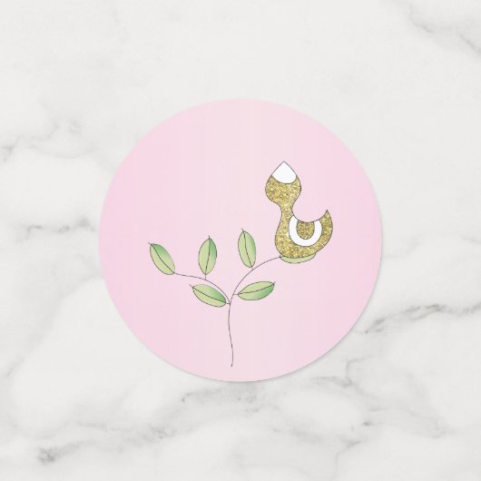 Baby shower Confetti Oiseaux dorés roses (Petit recto)