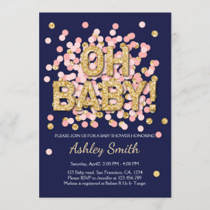 Baby shower Confetti Pink Gold Navy Uitnodiging