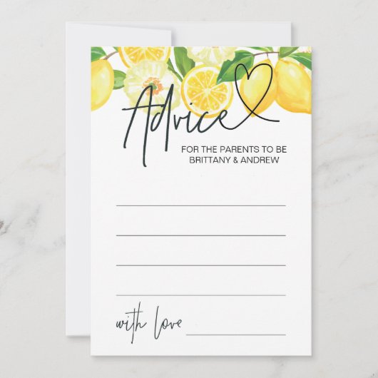 Baby shower Conseil Carte Baby shower Jeux Lemon (Devant)