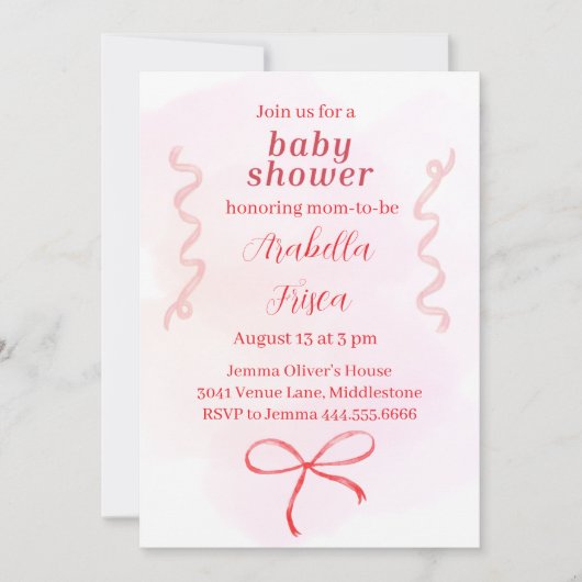 Baby shower coquette modifiable Invitation 1 (Devant)