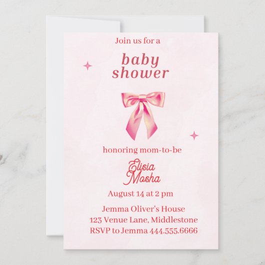 Baby shower coquette modifiable Invitation 2 (Devant)
