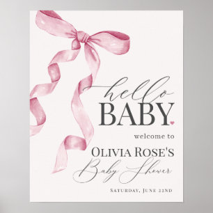 Baby shower Coquette Rose Bow fille Affiche de bie