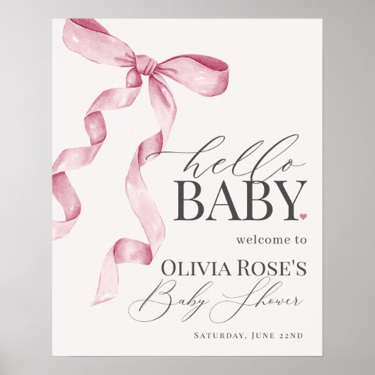 Baby shower Coquette Rose Bow fille Affiche de bie (Devant)