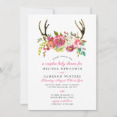 Baby shower couple, bois rose fleuri invitations (Devant)