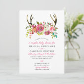 Baby shower couple, bois rose fleuri invitations (Debout devant)
