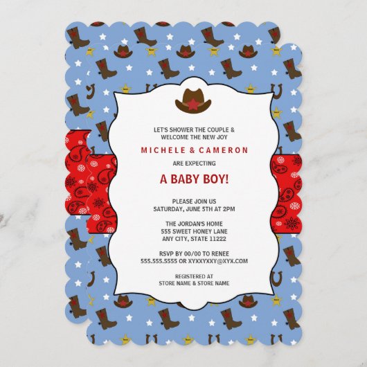 Baby shower Cowboy Invitation WESTERN / fête d'ann (Devant / Derrière)