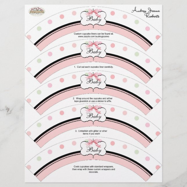 Baby shower Cupcake Decor - Franse Bow Dot Swirl (Voorkant)