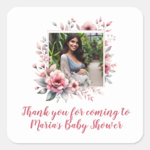 Baby shower Custom Photo Floral Waterverf Vierkante Sticker