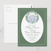 Baby Shower | Cute Baby Elephant Invitation Postca Briefkaart (Voorkant / Achterkant)