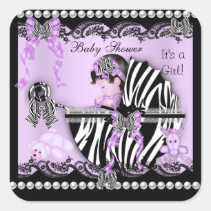 Baby shower Cute Baby Girl Lila Zebra Vierkante Sticker