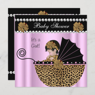Baby shower Cute Baby Girl Pink Leopard Bow Kaart