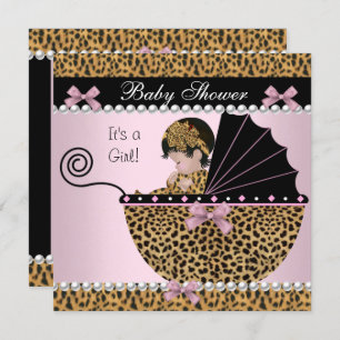 Baby shower Cute Baby Girl Pink Leopard Bow Kaart