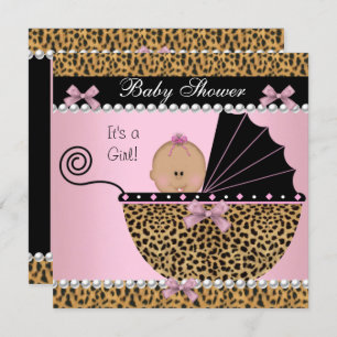 Baby shower Cute Baby Girl Pink Leopard Kaart