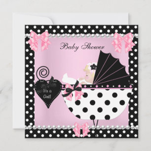 Baby shower Cute Baby Girl Pink Polka dots Blonde Kaart