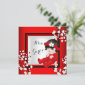 Baby shower Cute Baby Girl Red Blossom Black C4 Kaart (Staand voorkant)
