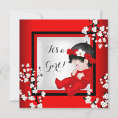 Baby shower Cute Baby Girl Red Blossom Black C4 Kaart (Voorkant)