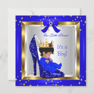 Baby shower Cute Boy Prince Royal Blue Shoe 4 Kaart