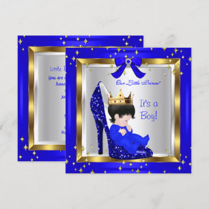 Baby shower Cute Boy Prince Royal Blue Shoe 6 Kaart