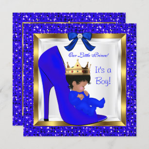 Baby shower Cute Boy Prince Royal Blue Shoe Kaart