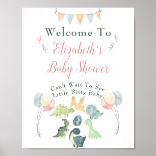 Baby shower Cute Dinosaur Mam Naam Roze Welkom Poster