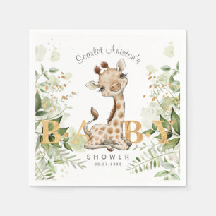 Baby shower Cute Giraffe Greenery Servet