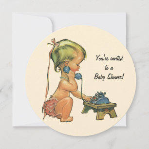  Baby shower, Cute Girl die telefonisch spreekt Kaart