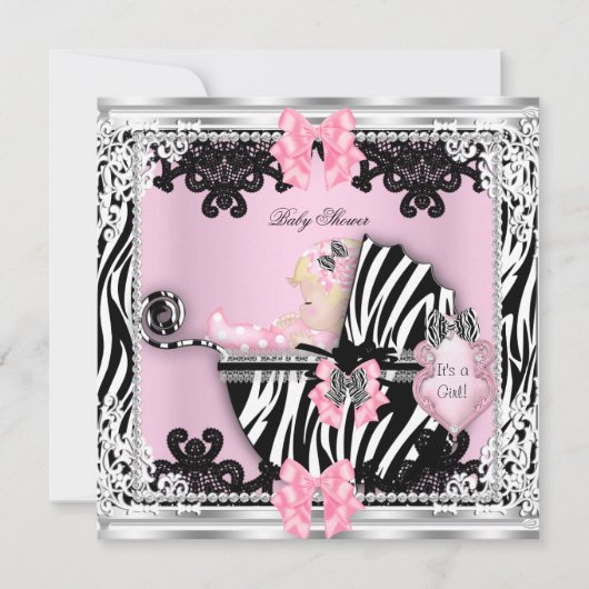 Baby shower Cute Girl Zebra Pram Blonde Baby Girl Kaart (Voorkant)