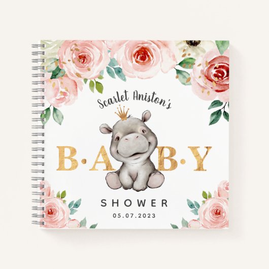 Baby shower Cute Hippo Floral Livre d'Invité (Devant)